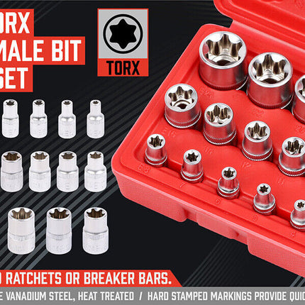 14Pc E Torx Socket Set Female Start Bit External Hex Torque E4-E24 With Case
