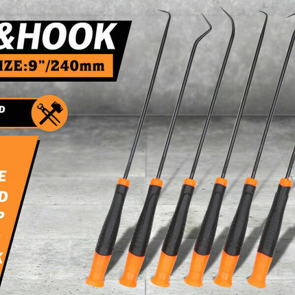 6Pc Extra Long Pick and Hook Set O Ring Seal Puller Remover Fuse Wire Scribe