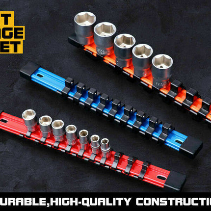 3Pc Double-Side Sockets Holder Tool Organizer Rails WorkShop Rack 1/4" 3/8" 1/2”