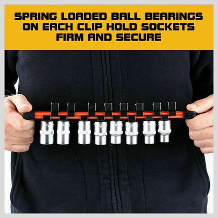 3Pc Double-Side Sockets Holder Tool Organizer Rails WorkShop Rack 1/4" 3/8" 1/2”