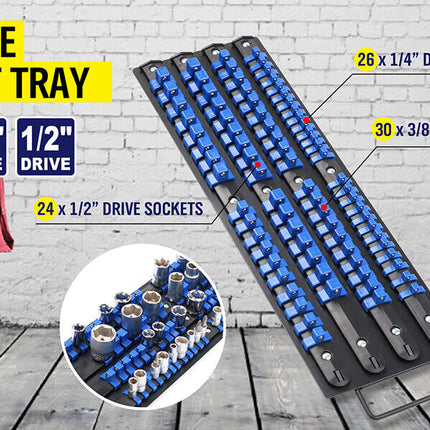 80 Socket Storage Rail Mixed Organizer Rack Holder Ball Locking 1/4" 3/8" 1/2"