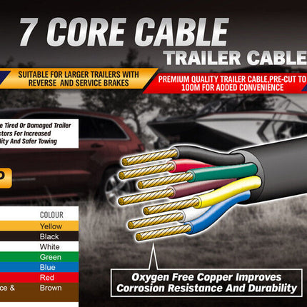 100M 7 Core Wire Cable Trailer Cable Automotive Boat Caravan Truck Coil V90 PVC