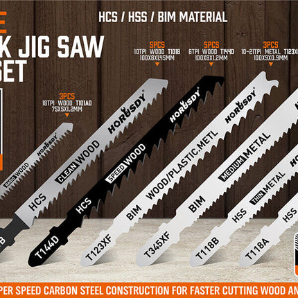 25Pc T-shank Jig Saw Blades Set For Wood Plastic Metal Sheet Cutting BIM HSS HCS