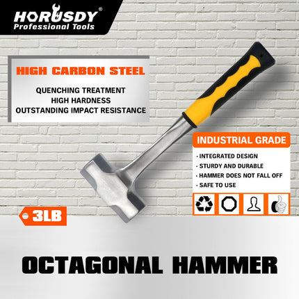 2LB/3LB Steel Hammer Double Octagonal Heavy Duty Solid Forged Rubber Grip Handle