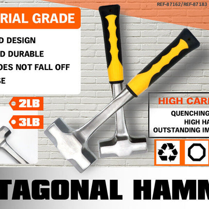 2LB/3LB Steel Hammer Double Octagonal Heavy Duty Solid Forged Rubber Grip Handle