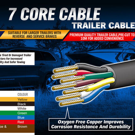 10M X 7 Core Wire Cable Trailer Cable Automotive Boat Caravan Truck Coil V90 PVC