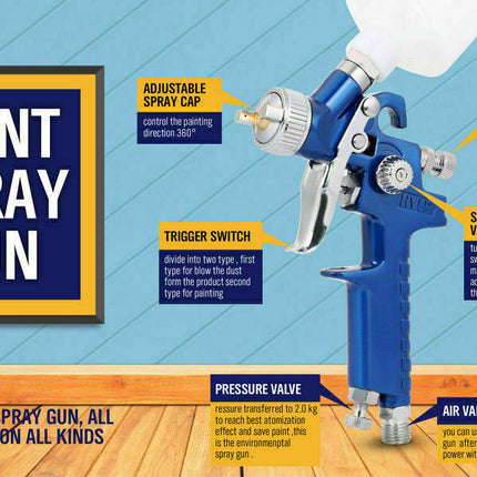 Gravity Mini HVLP Spray Gun 125mL 0.8mm Air Nozzle Low Pressure Painting Sprayer