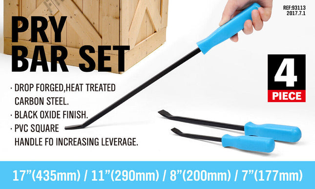 4Pc Steel Pry Bar Set Mechanic Nail Puller Pinch Breaker Wrecking Panel Beater