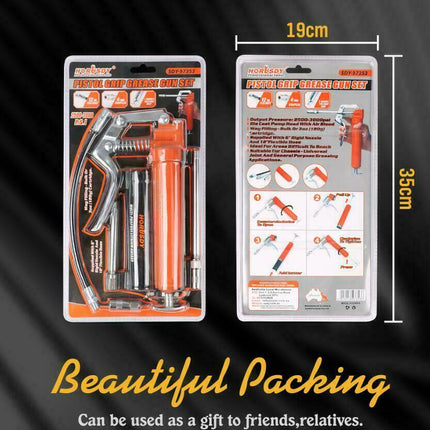 2-WAY Mini Grease Gun Manual Pistol Grip With 3OZ Cartridge Flexi Hose & Coupler