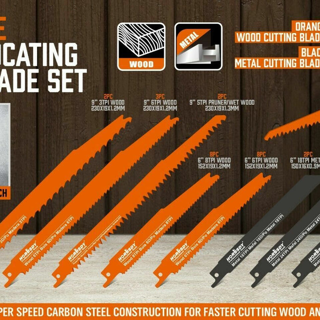 34-Piece Reciprocating Saw Blade Set Wood and Metal Cutting Blades with Storage Pouch