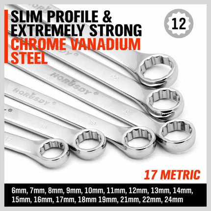 30Pc Combination Spanner Set Open Ring End Wrench Metric & Imperial CRV w/ Pouch