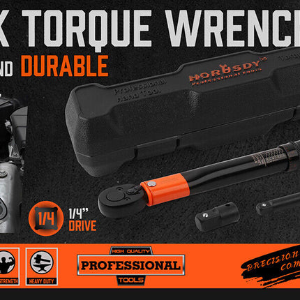 HORUSDY 3Pc 1/4" Drive Click Torque Wrench Ratchet Socket with Adaptor Extension