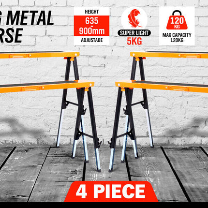 4Pc Mastercraft Sawhorse Metal Folding Non-slip Surface Saw Horse 120KG Capacity