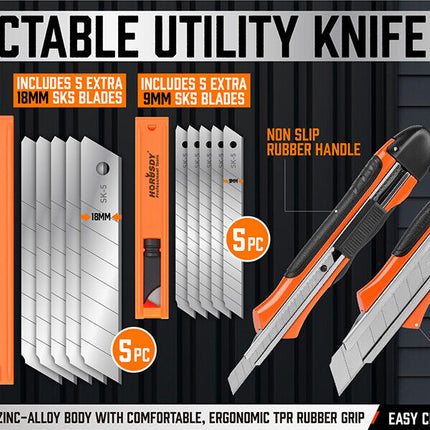 Retractable Box Cutter Utility Knife Lockable 18mm & 9mm Spare Stanley Blades