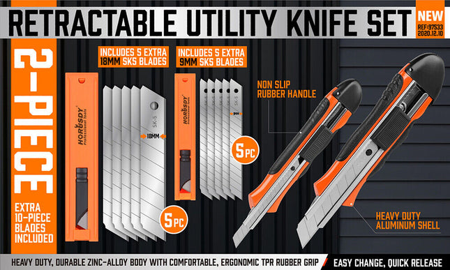 Retractable Box Cutter Utility Knife Lockable 18mm & 9mm Spare Stanley Blades