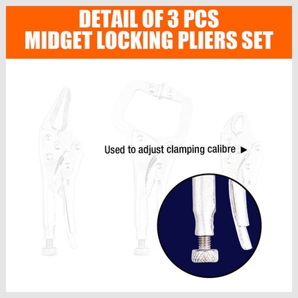 3Pc Mini Lock Grip Pliers Stubby Curved Jaw C-Clamp Long Nose Vise Welding Hold