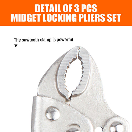 3Pc Mini Lock Grip Pliers Stubby Curved Jaw C-Clamp Long Nose Vise Welding Hold