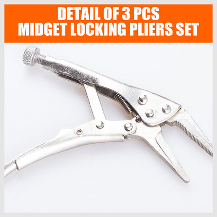 3Pc Mini Lock Grip Pliers Stubby Curved Jaw C-Clamp Long Nose Vise Welding Hold