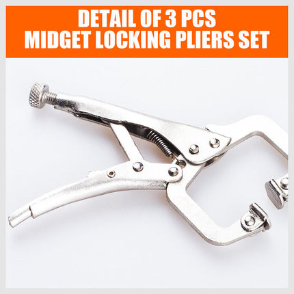 3Pc Mini Lock Grip Pliers Stubby Curved Jaw C-Clamp Long Nose Vise Welding Hold