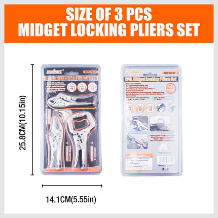 3Pc Mini Lock Grip Pliers Stubby Curved Jaw C-Clamp Long Nose Vise Welding Hold