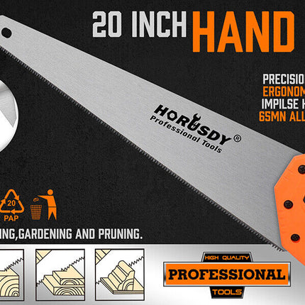 20" Hand Saw Sharp Cut Wood Plastic Cutting Heavy Duty Crosscut Saw 600mm Long