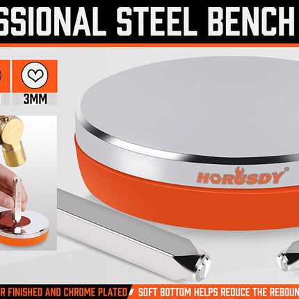 3" Steel Bench Block Round Jewelry Stamping Tool Mirror Polishing with 2-Punches