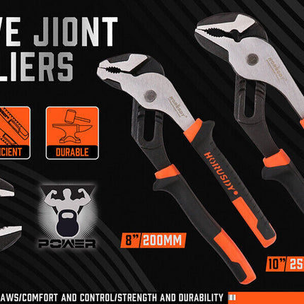 2Pc Groove Joint Pliers 8 & 10-inch Multi Grip Non-Slip Heavy Duty Pipe Wrench