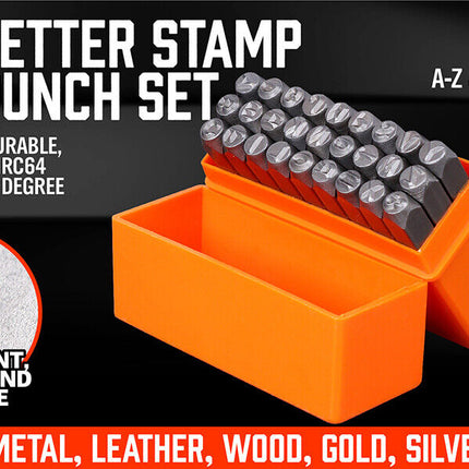 27Pc 6mm Capital Letter Stamp Punches Set Metal Plastic Wood Leather With Case