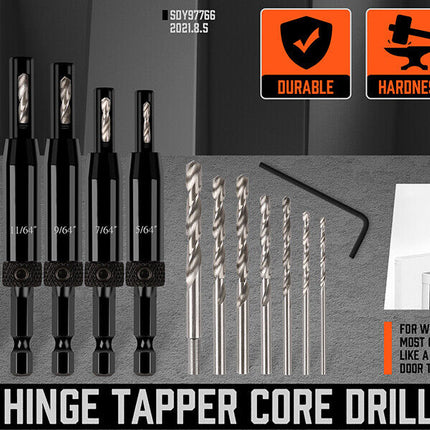 14Pc Self-Centering Hinge Tapper Core Drill Bit Set Center Drill 1/4" Hex Shank