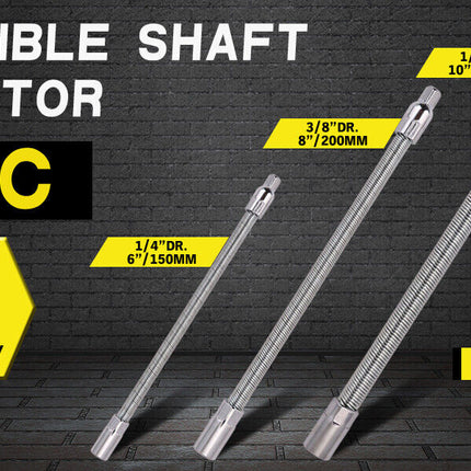3PC Flexible Socket Extension Bars Shaft Set 1/2" 1/4" 3/8" Drive 10" 8" 6" Long