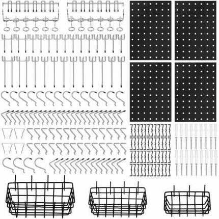 127Pc Pegboard Hooks Set Storage Baskets Organizer Hanger Inc. 4 Small Peg Board
