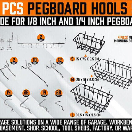 127Pc Pegboard Hooks Set Storage Baskets Organizer Hanger Inc. 4 Small Peg Board