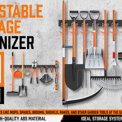 64" Wall Mount Tool Hanger Garden Storage Organizer Mop Broom Holder Hook Pegs