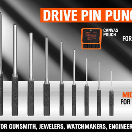 9Pc Roll Pin Punch Set Bolt Catch Gun Building Removing Repair Tool Canvas Pouch