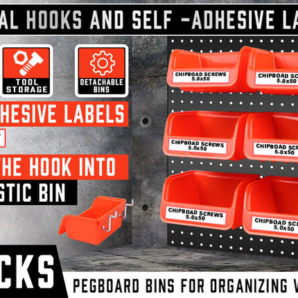 6Pc Pegboard Bins Peg Board Parts Storage With Steel Hooks Tools Organiser Tray