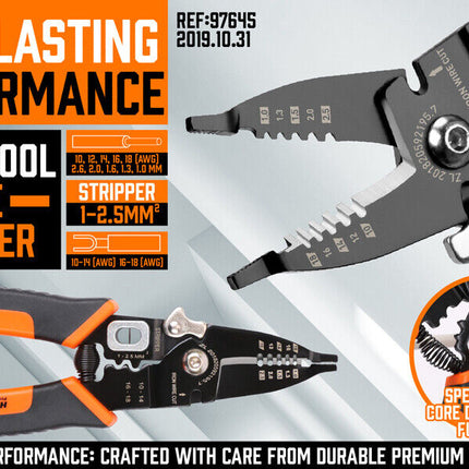 8" Wire Stripping Tool Wire Cutter Hand Crimping Pliers Strip Cutter Insulated