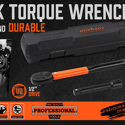 HORUSDY 3Pc 1/2" Drive Click Torque Wrench Ratchet Socket with Adaptor Extension