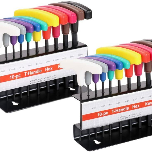 20Pc T-Handle Hex Key Set Allen Wrench Metric & Imperial / SAE Colour With Stand