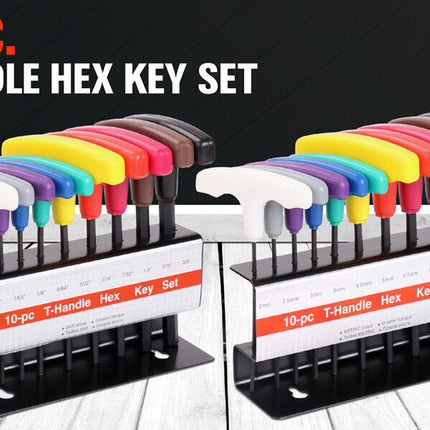20Pc T-Handle Hex Key Set Allen Wrench Metric & Imperial / SAE Colour With Stand