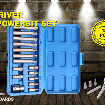 15Pc Torx Bit Set Long & Short Star Key Torque Bits 1/2" Drive CRV Storage Case