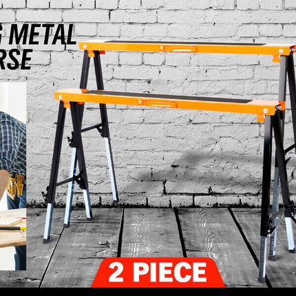 2Pc Mastercraft Sawhorse Metal Folding Non-slip Surface Saw Horse 120KG Capacity