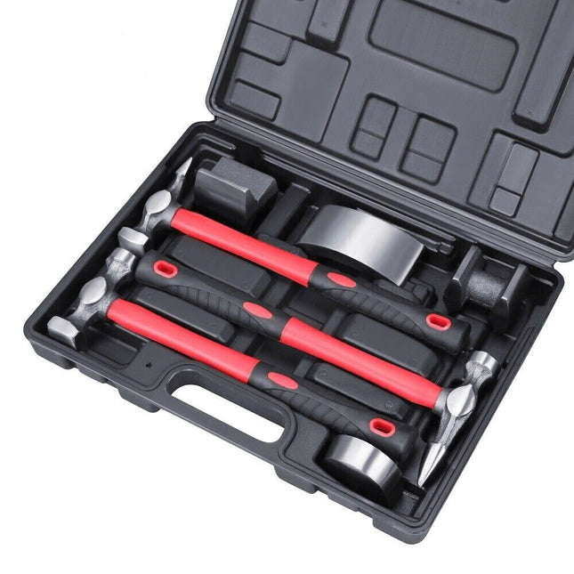 7Pc Car Body Repair Hammer & Dolly Kit Auto Panel Beating Dent Roller Auto Tools