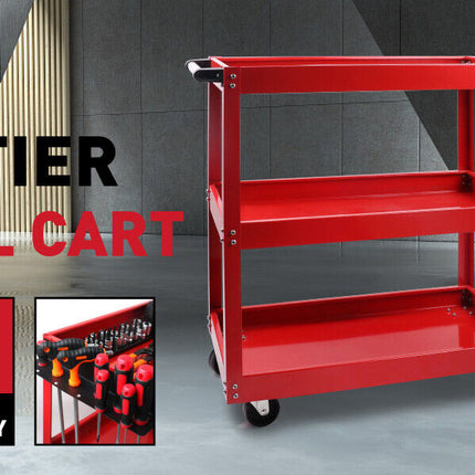 Tool Trolley 3-Tier Workshop Cart Rolling Steel Parts Storage Handyman 150KG Red
