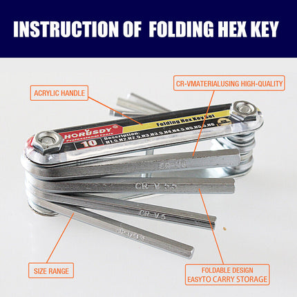 Folding Allen Key Set Portable Hex Wrench Tool Hardened Chrome Vanadium Steel Sizes H1.5 to H6