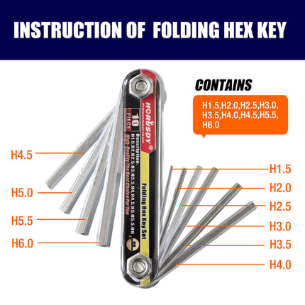 Folding Allen Key Set Portable Hex Wrench Tool Hardened Chrome Vanadium Steel Sizes H1.5 to H6