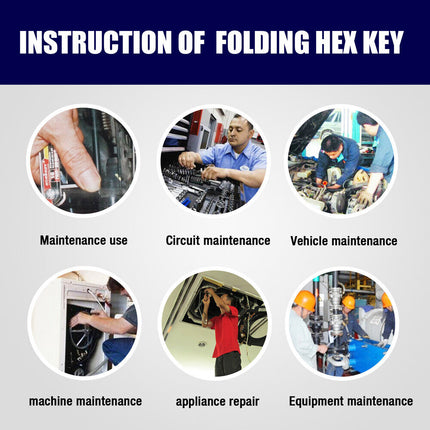 Folding Allen Key Set Portable Hex Wrench Tool Hardened Chrome Vanadium Steel Sizes H1.5 to H6