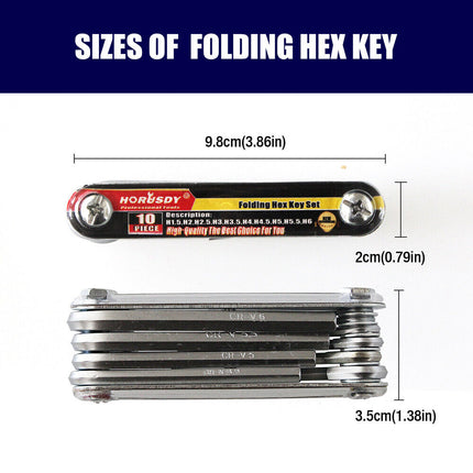 Folding Allen Key Set Portable Hex Wrench Tool Hardened Chrome Vanadium Steel Sizes H1.5 to H6