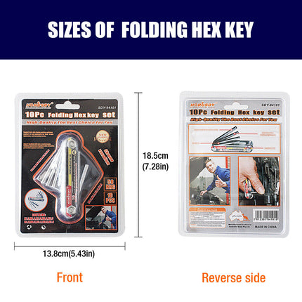 Folding Allen Key Set Portable Hex Wrench Tool Hardened Chrome Vanadium Steel Sizes H1.5 to H6