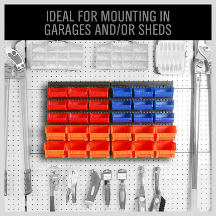 32Pc Wall Mounted Storage Rack Bins Parts Holder Tools Organiser Hanger Garage