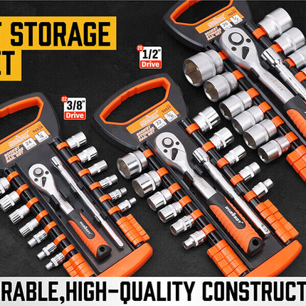 3Pc Socket Rails 66 Socket Holder Space Organiser Garage Rack 1/4" 3/8" 1/2"